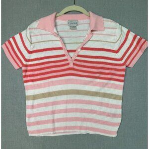 Basic Editions Women's Multicolor Stripes Button Collar Blouse Medium USED